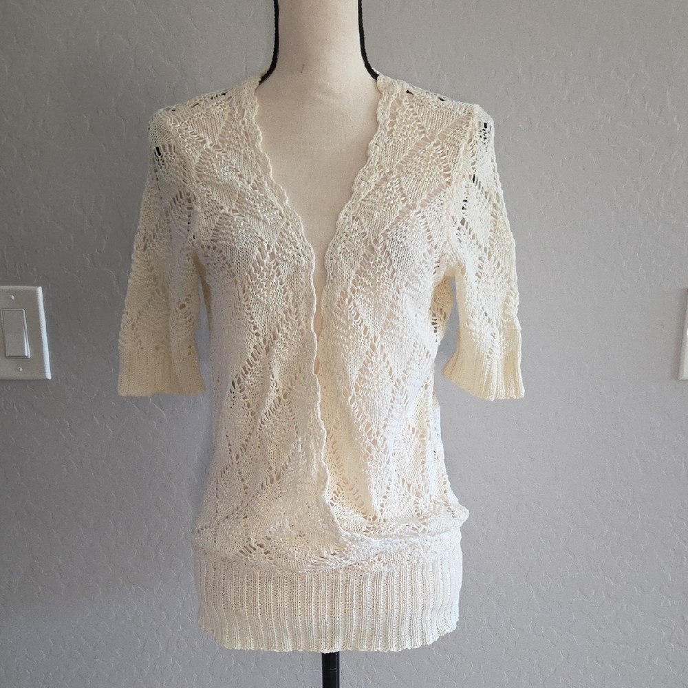 intuitions Cream Knit Wrapped Front V-neck Cardigan Size Large